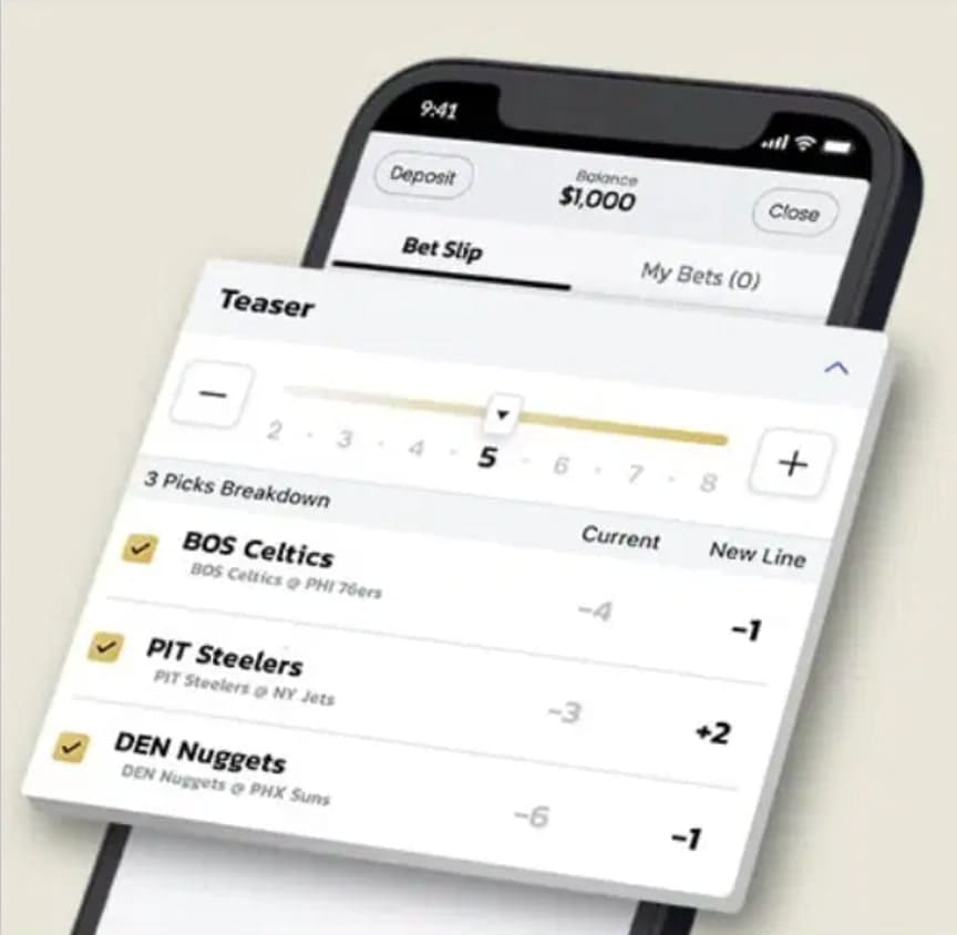 Teaser bet at BetMGM sportsbook app.